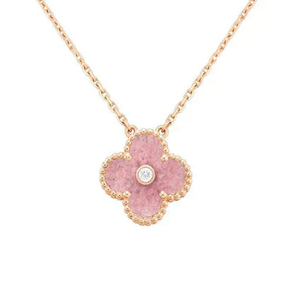 [✨Rose💎]CLOVER 15MM DIAMOND RHODONITE NECKLACE