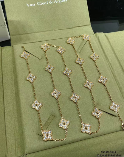[✨Rose💎]CLOVER 20 MOTIFS FULL-DIAMOND NECKLACE