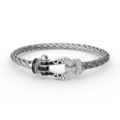 [✨Rose💎]FORCE LARGE HORSESHOE BLACK WHITE DIAMOND BRACELET SILVER