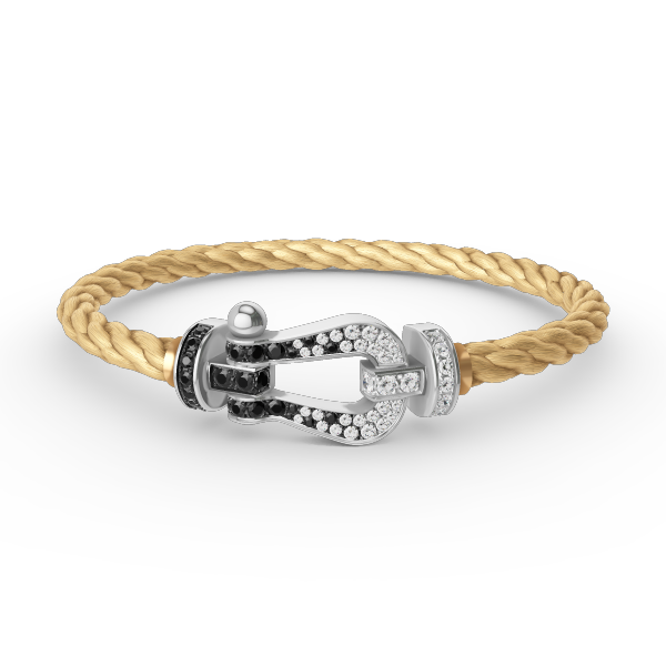 [✨Rose💎]FORCE LARGE HORSESHOE BLACK WHITE DIAMOND BRACELET SILVER