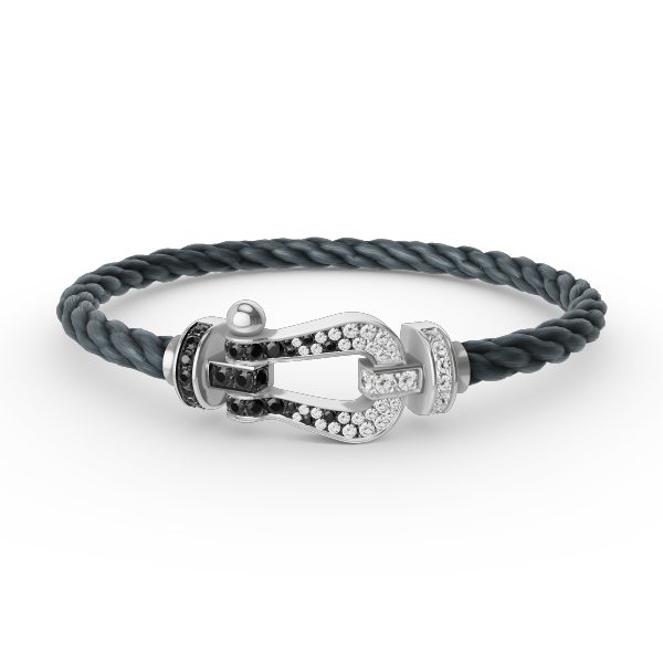 [✨Rose💎]FORCE LARGE HORSESHOE BLACK WHITE DIAMOND BRACELET SILVER