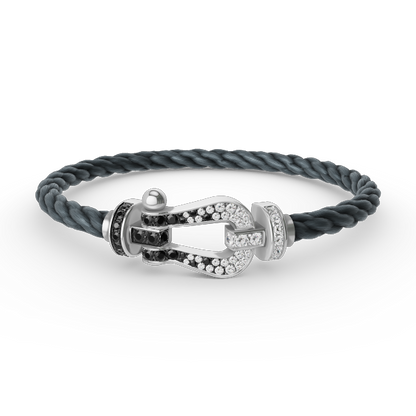 [✨Rose💎]FORCE LARGE HORSESHOE BLACK WHITE DIAMOND BRACELET SILVER