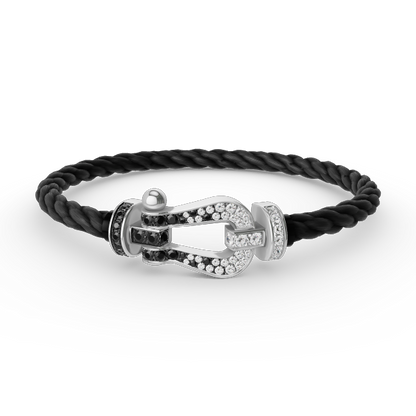 [✨Rose💎]FORCE LARGE HORSESHOE BLACK WHITE DIAMOND BRACELET SILVER