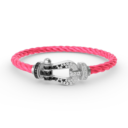 [✨Rose💎]FORCE LARGE HORSESHOE BLACK WHITE DIAMOND BRACELET SILVER