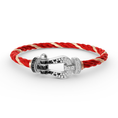 [✨Rose💎]FORCE LARGE HORSESHOE BLACK WHITE DIAMOND BRACELET SILVER