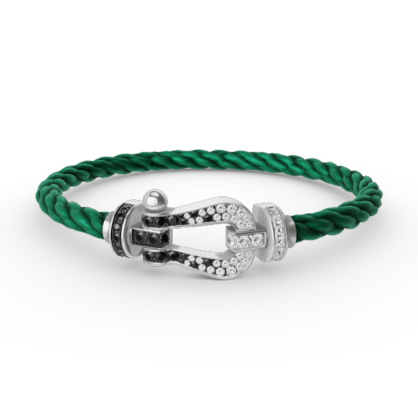 [✨Rose💎]FORCE LARGE HORSESHOE BLACK WHITE DIAMOND BRACELET SILVER