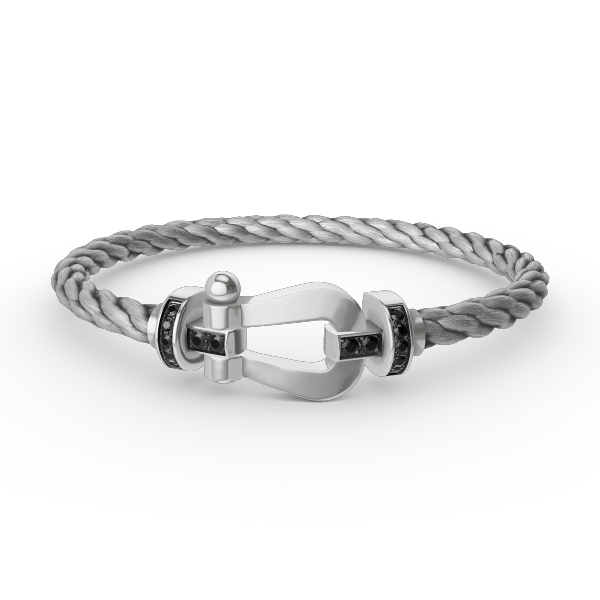 [✨Rose💎]FORCE LARGE HORSESHOE BLACK DIAMOND BRACELET SILVER