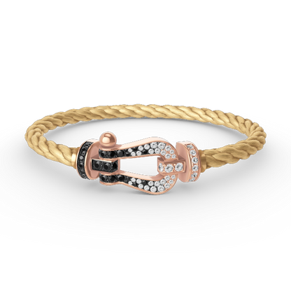 [✨Rose💎]FORCE LARGE HORSESHOE BLACK WHITE DIAMOND BRACELET ROSE GOLD