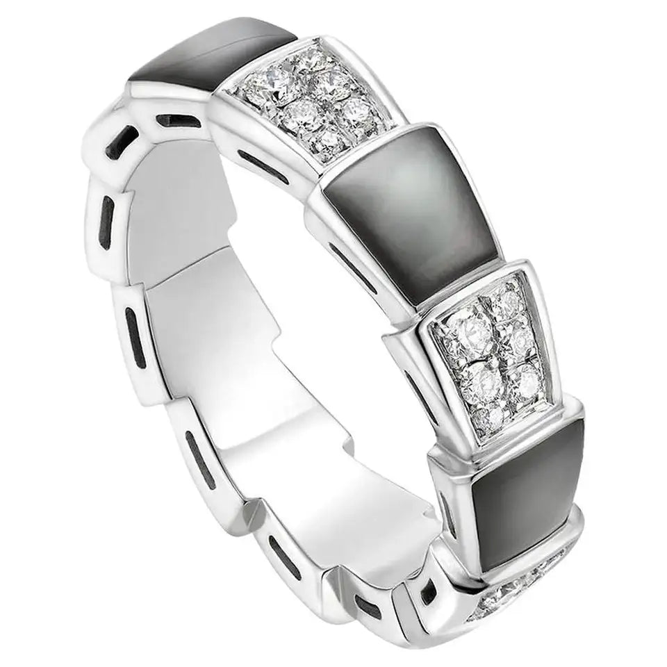 [✨Rose💎]SERPENTI RING SILVER DIAMOND BLACK MOP 4MM
