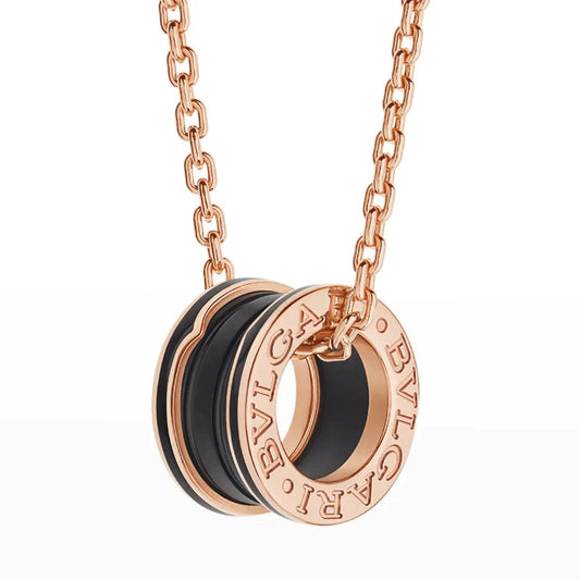 [✨Rose💎]ZERO 1 BLACK CERAMIC PINK GOLD NECKLACE