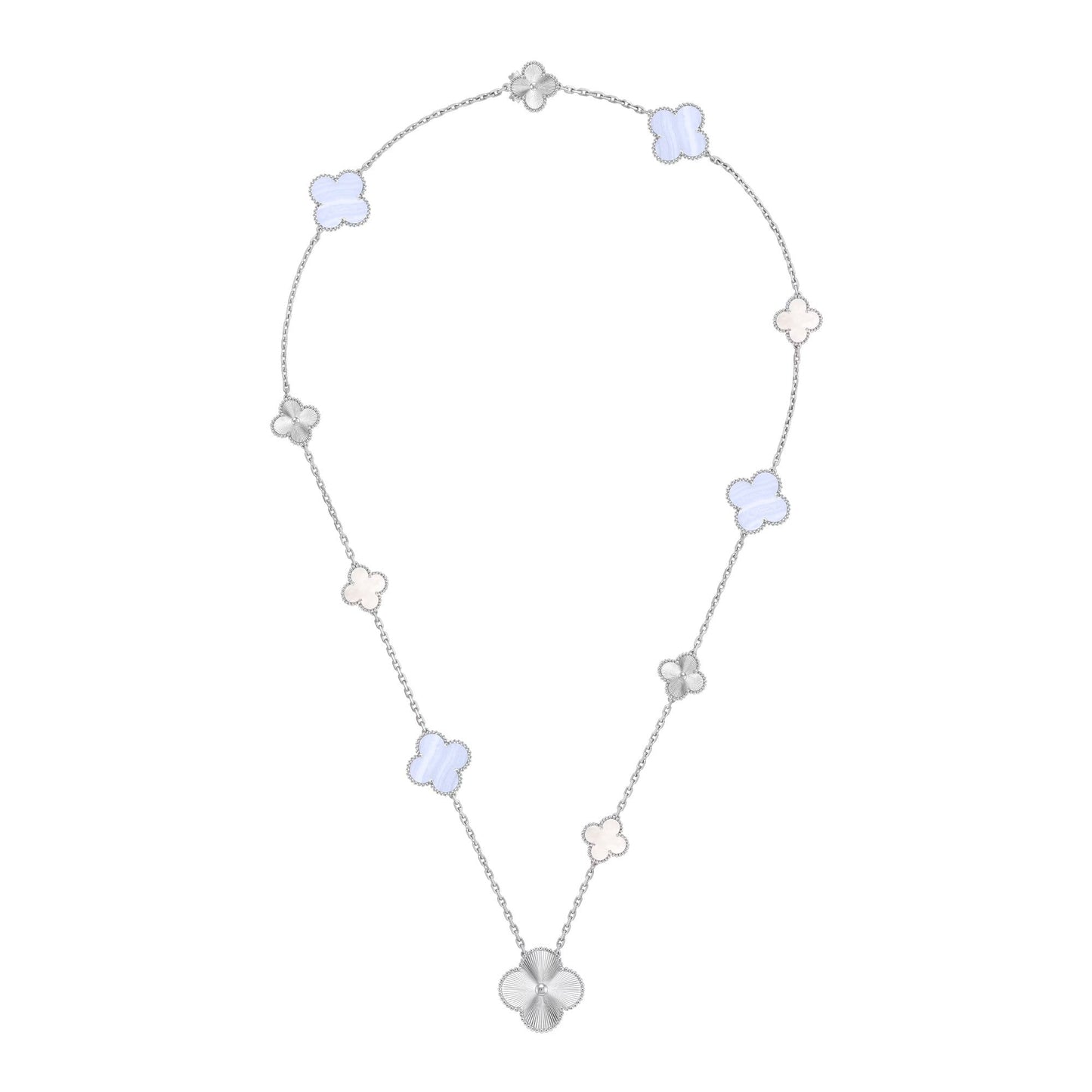 [✨Rose💎]DETACHABLE CLOVER 15(11+4) FLOWER SILVER NECKLACE SET