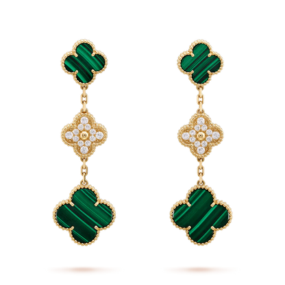 [✨Rose💎]CLOVER EARRINGS GOLD MALACHITE DIAMOND 3 MOTIF