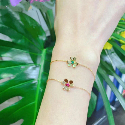 [✨Rose💎]FRIVOLE GOLD FLOWER PINK MALACHITE BRACELET