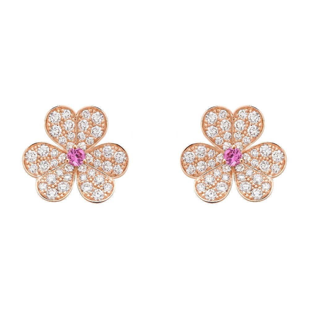 [✨Rose💎]FRIVOLE PINK GOLD FLOWER DIAMOND EARRINGS