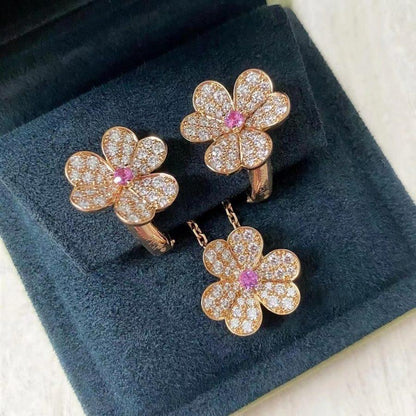 [✨Rose💎]FRIVOLE PINK GOLD FLOWER DIAMOND EARRINGS