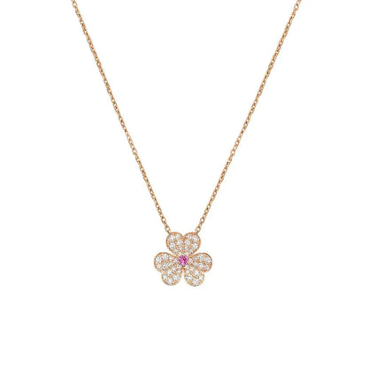 [✨Rose💎]FRIVOLE ROSE GOLD FLOWER DIAMOND NECKLACE