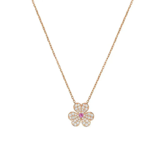 [✨Rose💎]FRIVOLE ROSE GOLD FLOWER DIAMOND NECKLACE
