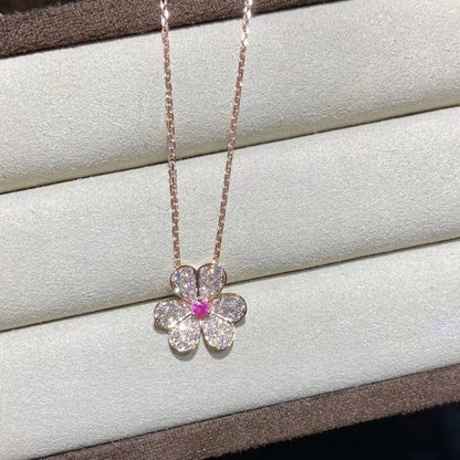[✨Rose💎]FRIVOLE ROSE GOLD FLOWER DIAMOND NECKLACE