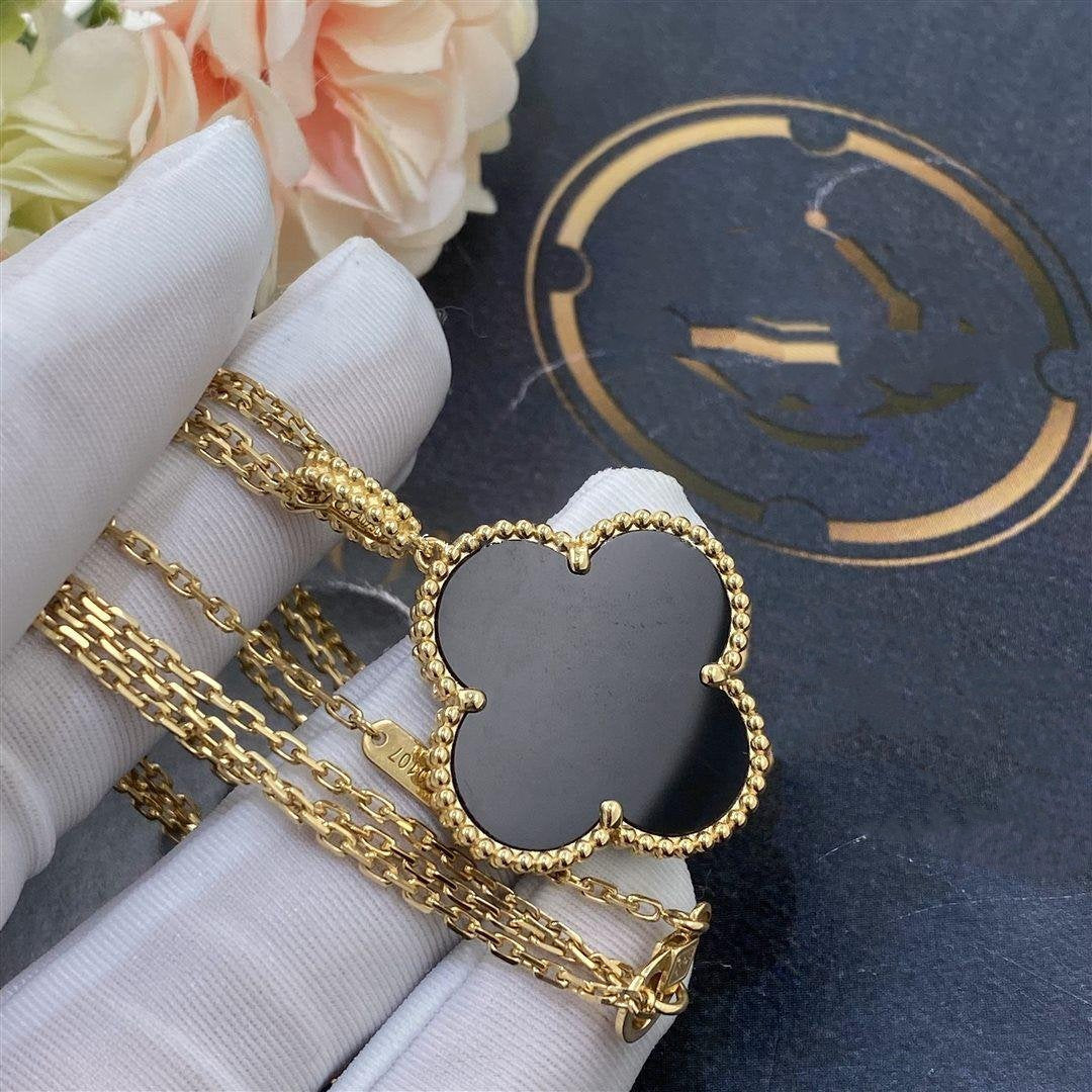 [✨Rose💎]CLOVER 25MM GOLD ONYX BIG CLOVER NECKLACE