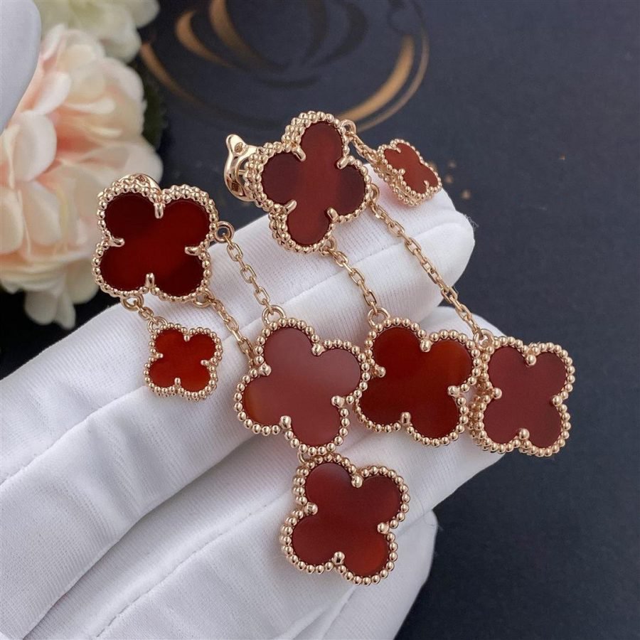 [✨Rose💎]CLOVER EARRINGS CARNELIAN 4 MOTIFS PINK GOLD