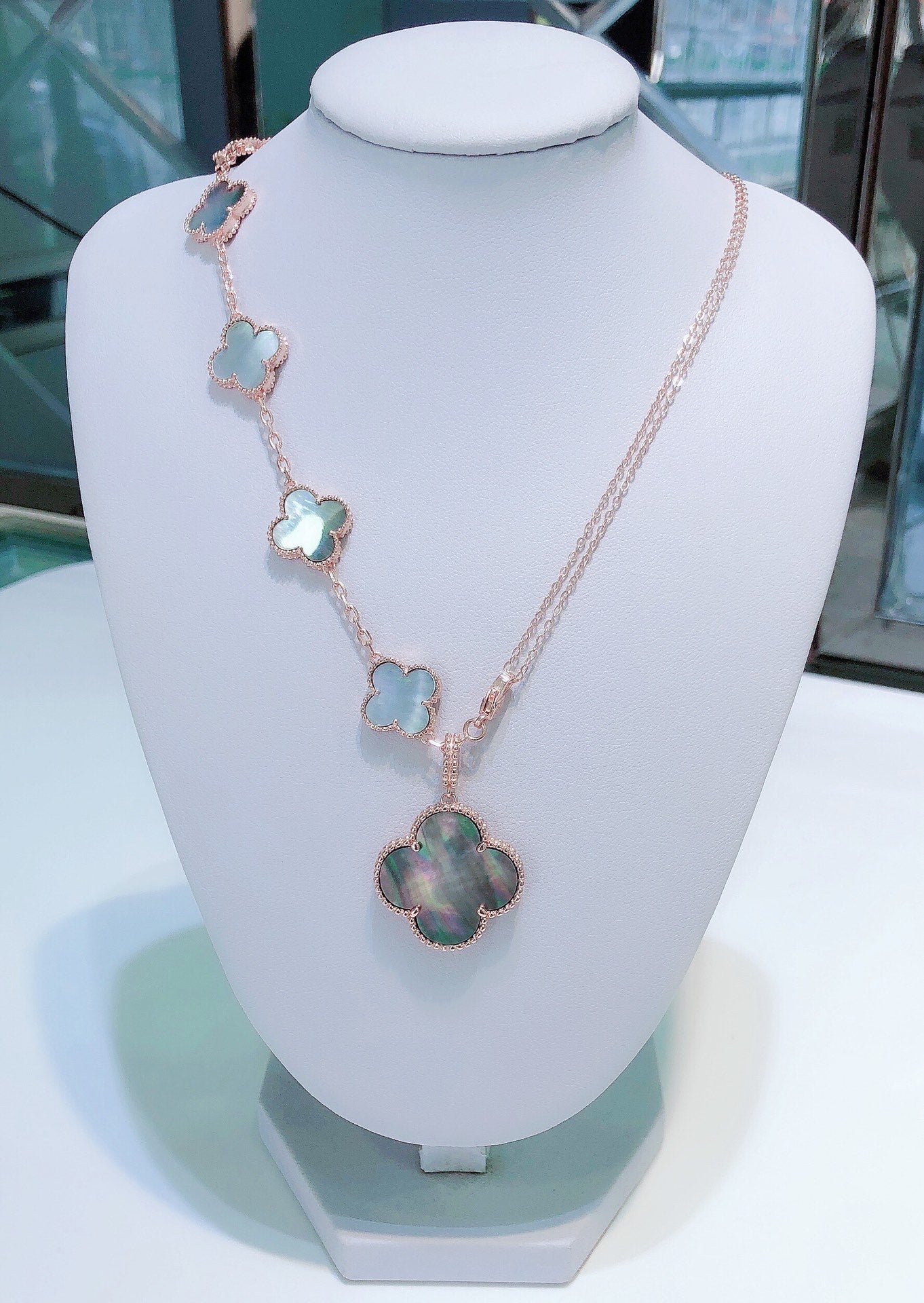 [✨Rose💎]COMBINED BRACELET 5 MOTIFS AND NECKLACE DARK MOP ROSE GOLD