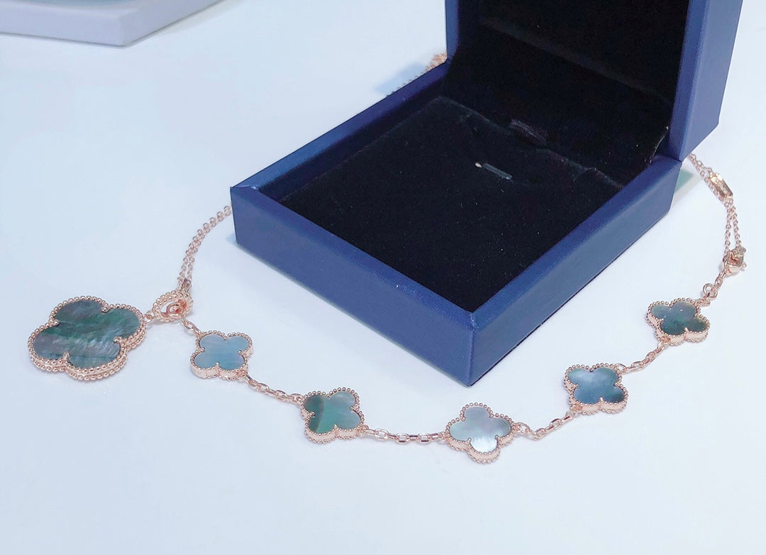 [✨Rose💎]COMBINED BRACELET 5 MOTIFS AND NECKLACE DARK MOP ROSE GOLD