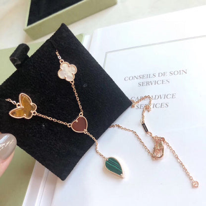 [✨Rose💎]LUCKY SPRING 4 MOTIFS ROSE GOLD NECKLACE
