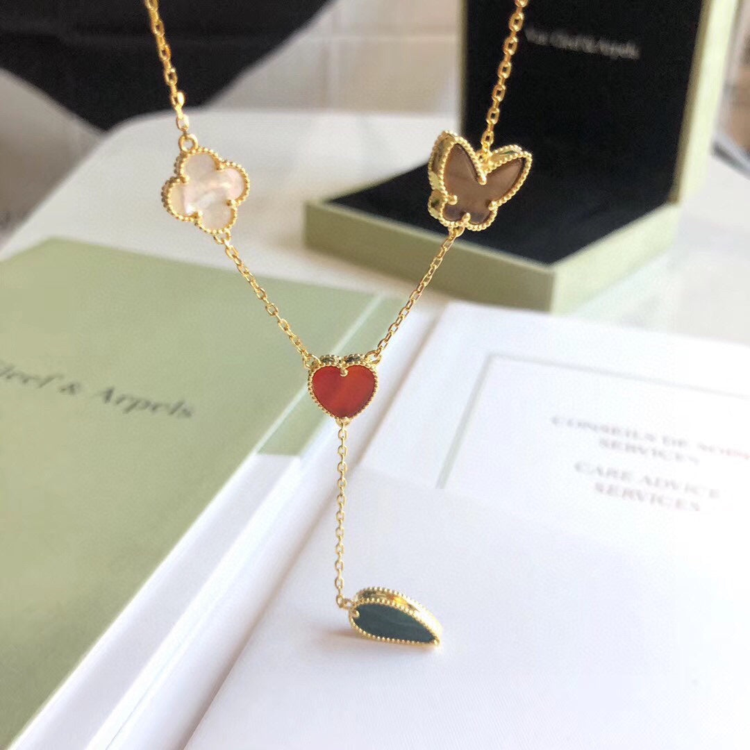 [✨Rose💎]LUCKY SPRING 4 MOTIFS ROSE GOLD NECKLACE