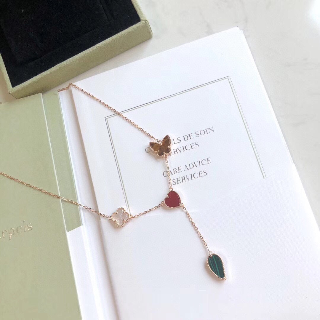 [✨Rose💎]LUCKY SPRING 4 MOTIFS ROSE GOLD NECKLACE