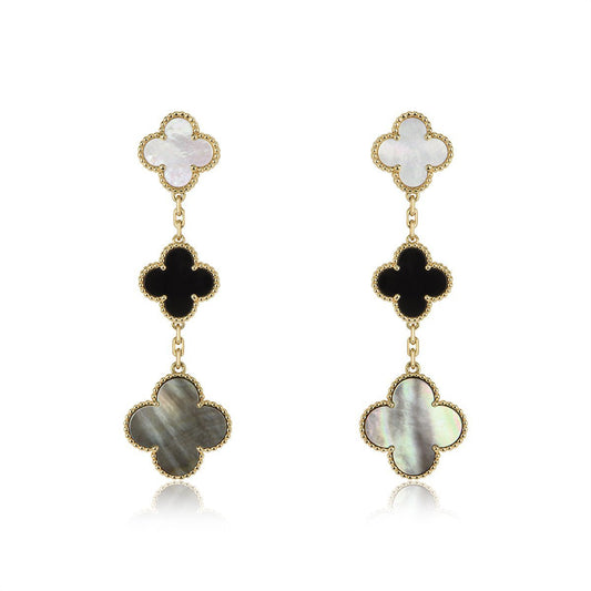 [✨Rose💎]CLOVER EARRINGS GOLD ONYX MOP 3 MOTIF