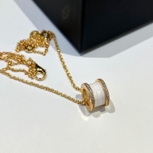 [✨Rose💎]ZERO 1 WHITE CERAMIC DIAMOND PINK GOLD NECKLACE